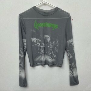 Goosebumps Grey Mesh Night Of The Living Dummy Long Sleeve Top Size XL Cropped